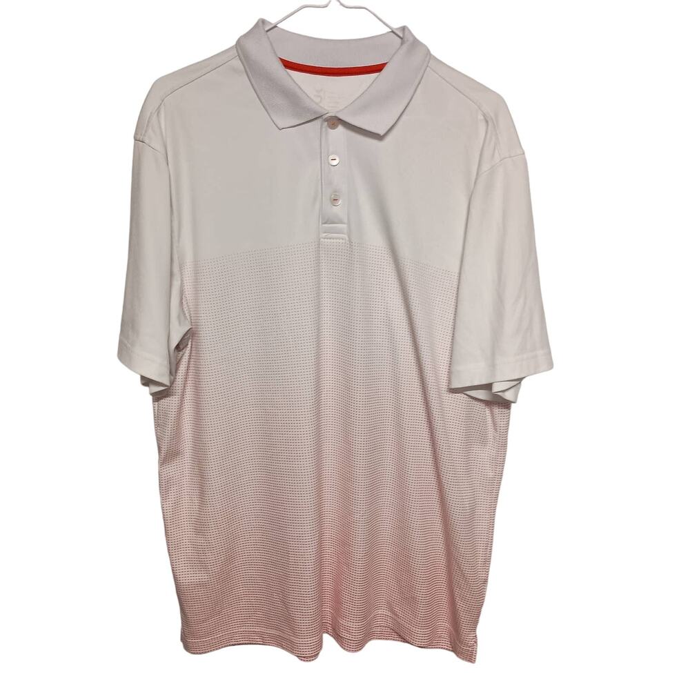 C-BUK Men's Golf Performance Polo Shirt Ombre Dots White/Coral Size L